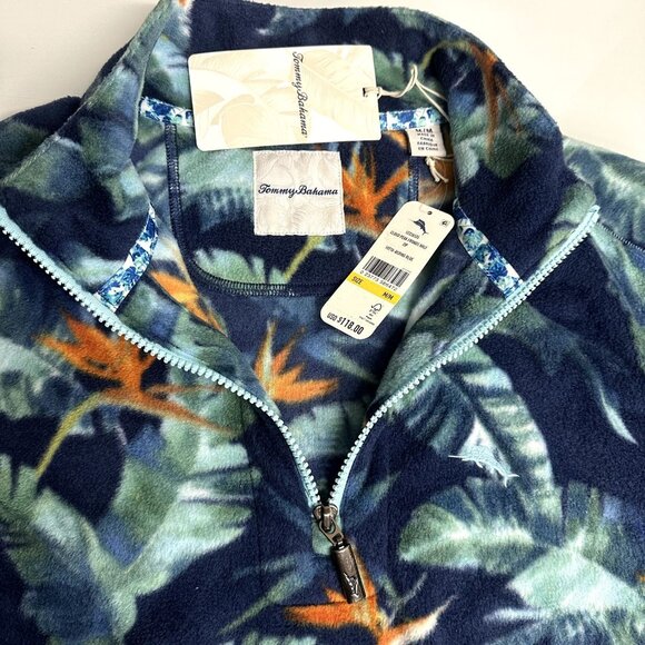 Tommy Bahama Men's Medium Cloud Peak Fronds Half Zip Fleece Pullover Bering Blue - Picture 2 of 8